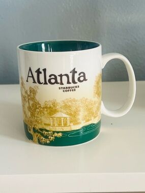 Starbucks Atlanta Mug - White, Green & Gold Ceramic Cup